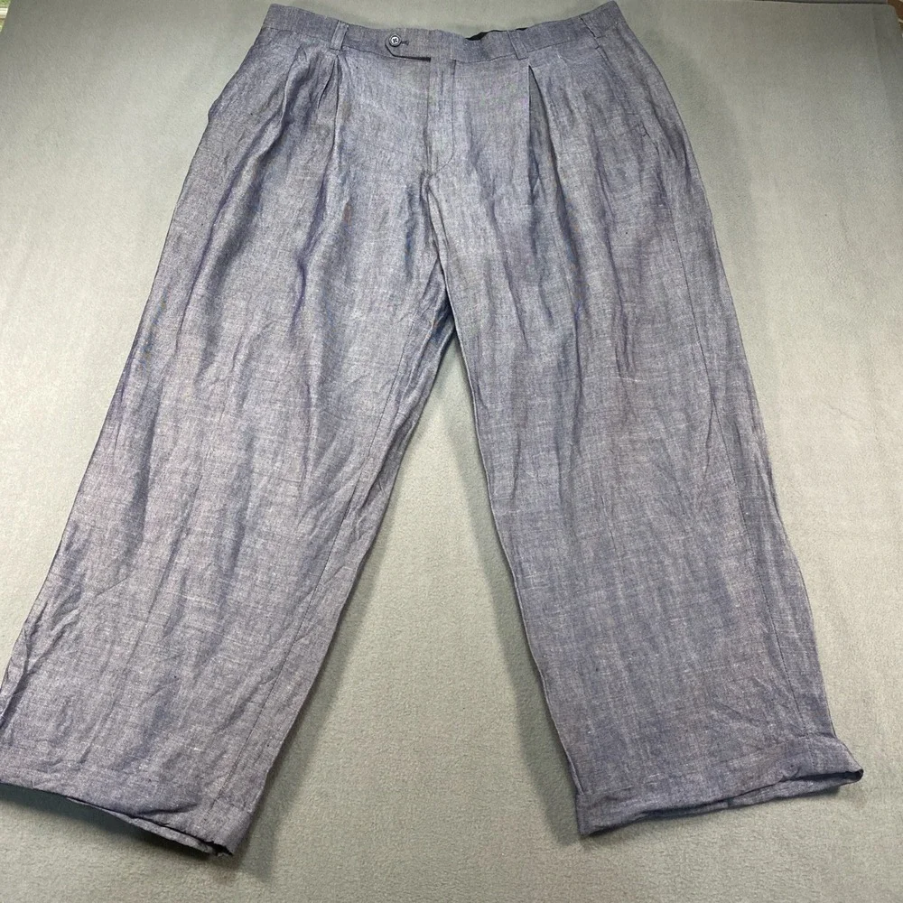 Vintage Phat Farm Mens Wide Leg Trousers Linen Blend Blue 40x30